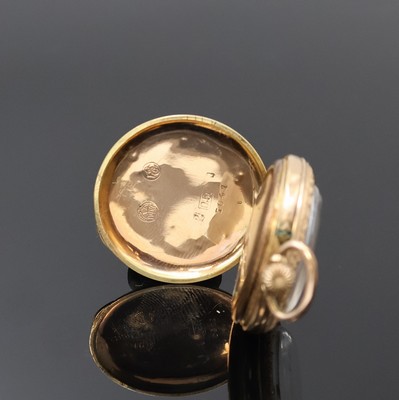 27004629b - Offene Damentaschenuhr mit Emaillierung in RG 585/000, Schweiz um 1900, Geh. dell., ...