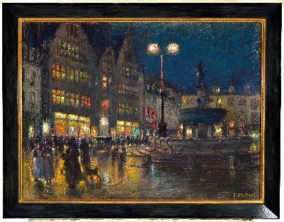 27004654k - Friedrich Ferdinand Koch, 1863-1923, Abendliches Treiben auf einem Marktplatz, ...