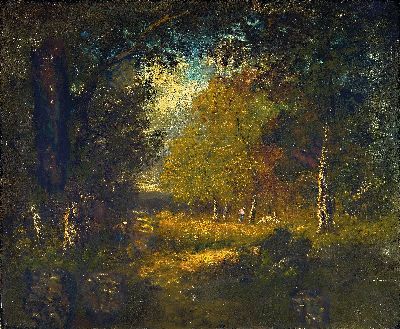 Image Unbekannter Maler der Schule von Barbizon, um 1900, zwei Holzsammler im Wald, Öl/Lwd, ...