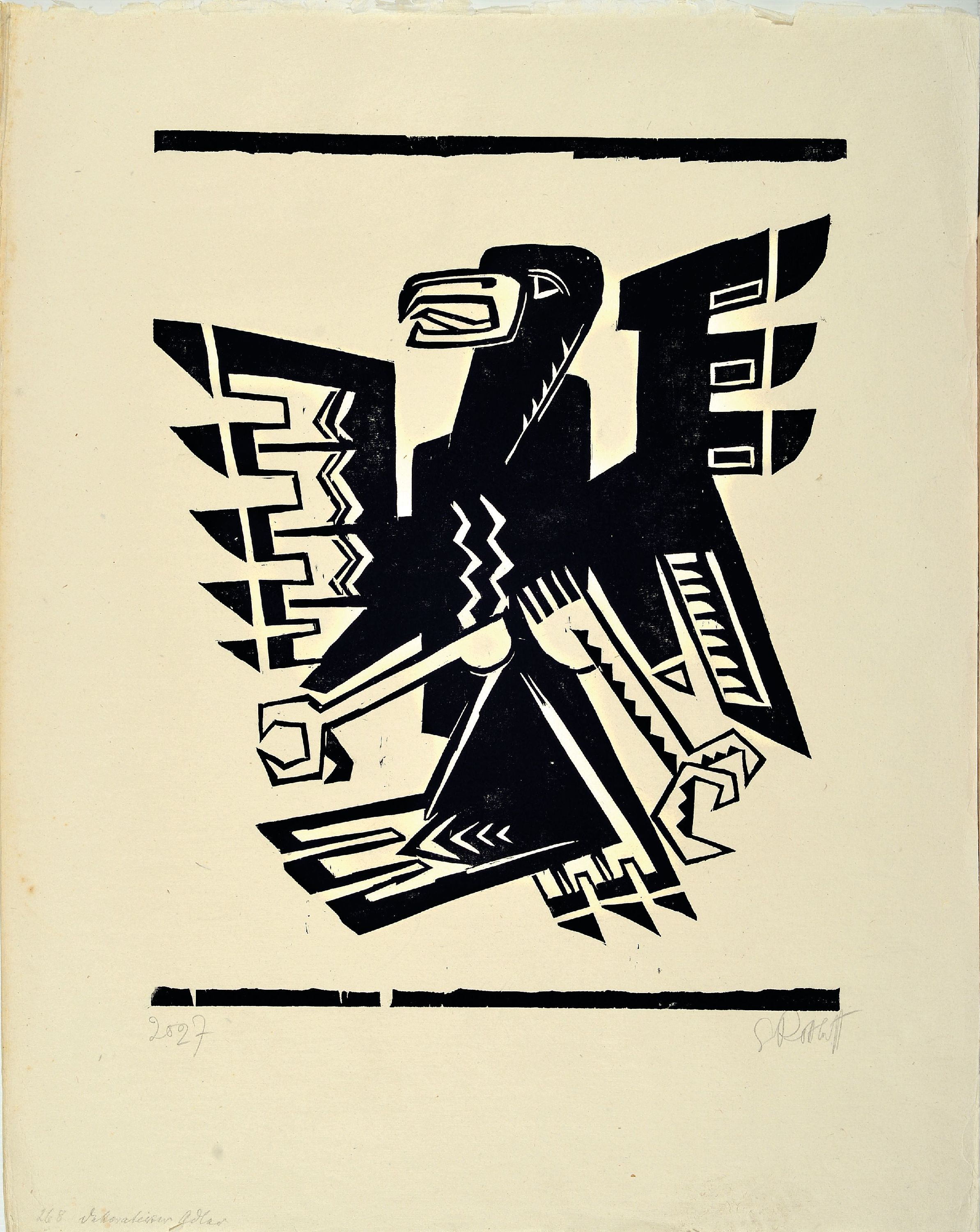 Detail k: Karl Schmidt-Rottluff, 1884-1976, Dekorativer Adler, Holzschnitt, rechts unten signiert, links unten bez. 2027, ca. 50x39.5cm