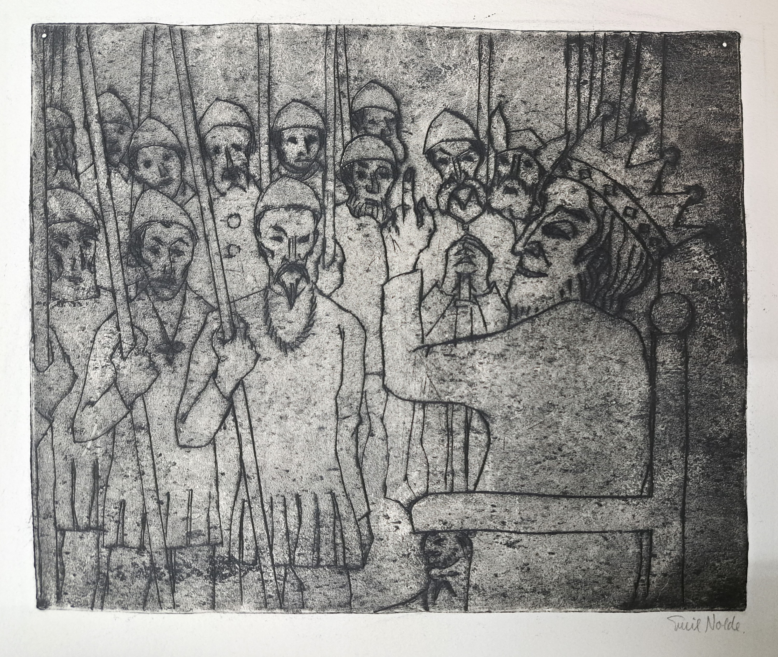 Image 27004938 - Emil Nolde, 1867-1956, König und Mannen, Aquatintaradierung, rechts unten signiert, ca. ...