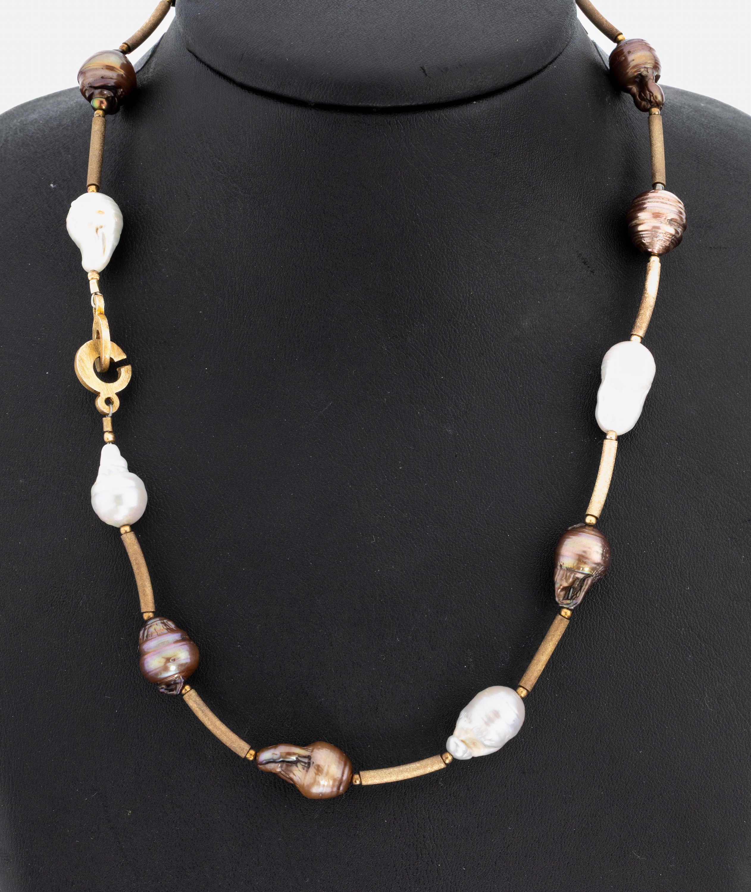 Image 27004998 - Ausgefallenes Perl-Collier, 925er Silber verg., braune und weiße barocke Zuchtperlen ...