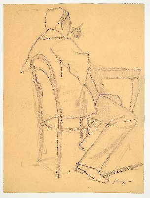 27004936k - Max Slevogt, 1868 Landshut-1932 Neukastel, Bleistiftzeichnung, sitzender Mann mit Stift ...