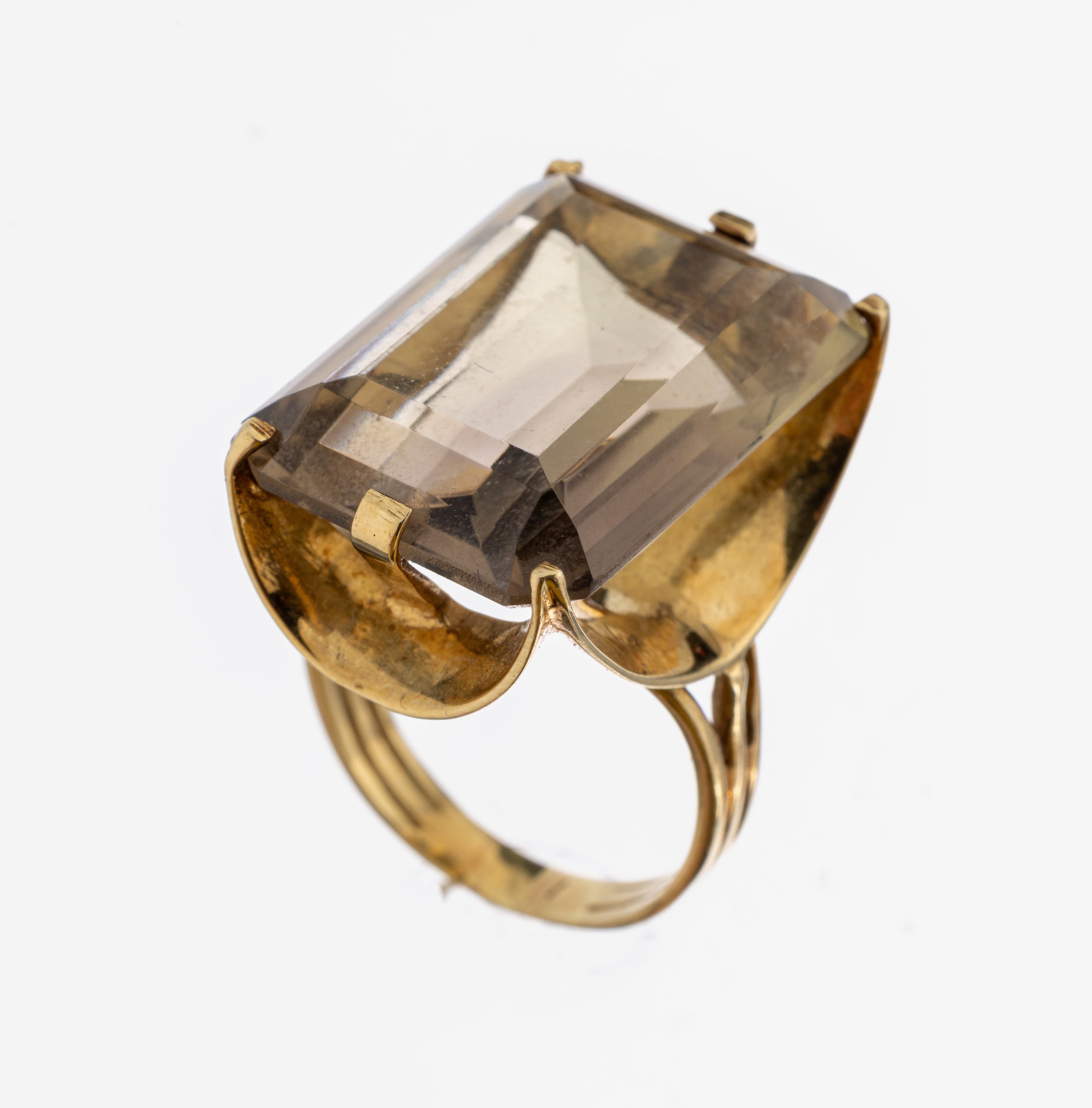 Image 27005000 - 14 kt Gold Rauchquarz-Ring, gr. Rauchquarz im Treppenschliff, RW 55, ca. 10.2 g
