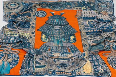 Image Großes HERMES Tuch, 70% Kaschmir, 30% Seide, ´Parures de Samurais´, Aline Honore`, ...