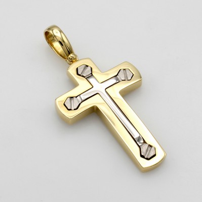 27005068a - Kreuzanhänger, GG/WG 585/000, mattierte Schrauben, M. ca. 22 x 26 mm