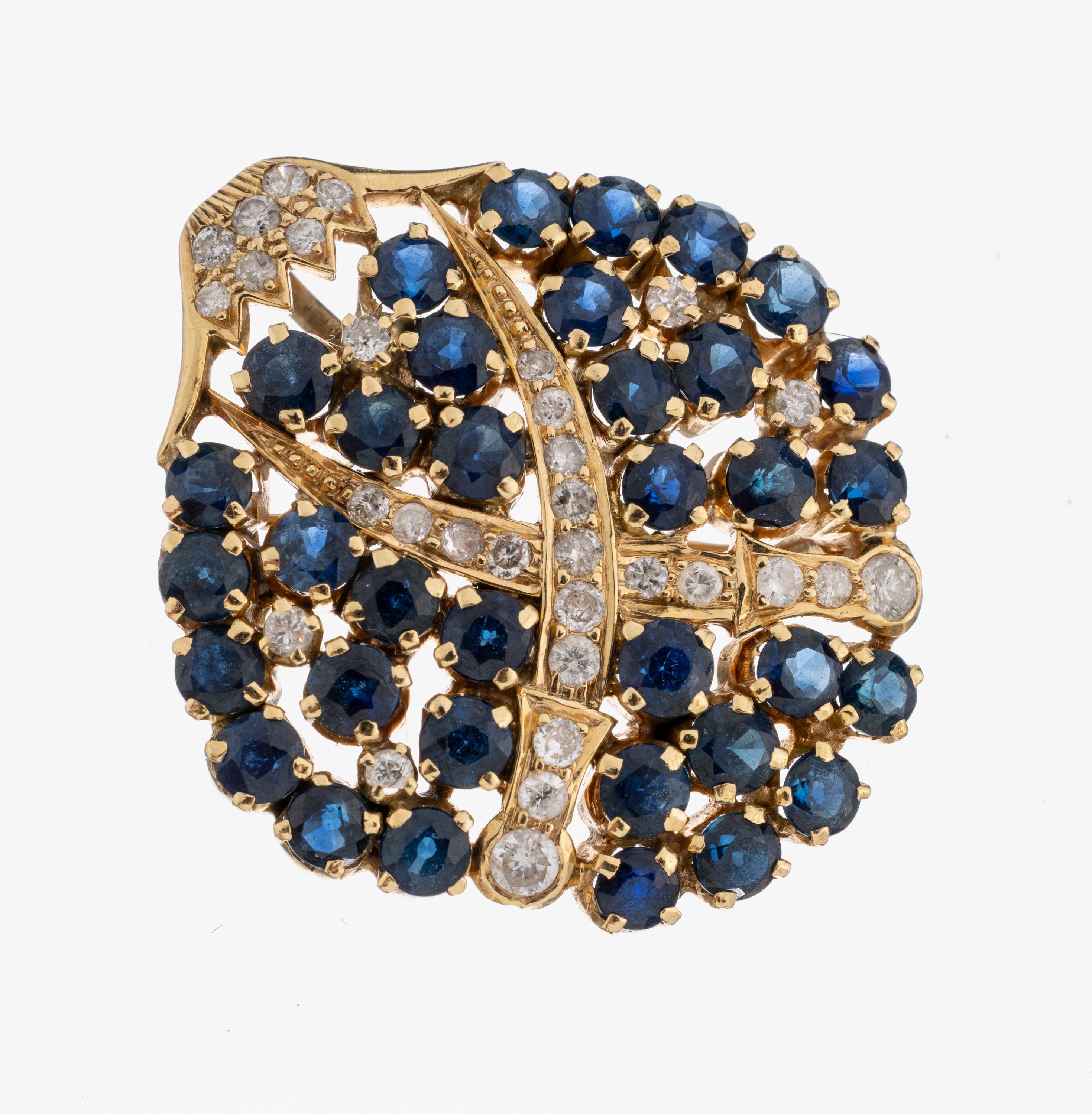 Image 27005324 - 14 kt Gold Saphir-Brillant-Brosche, GG 585/000 gepr., 35 rundfacett. Saphire zus. ...