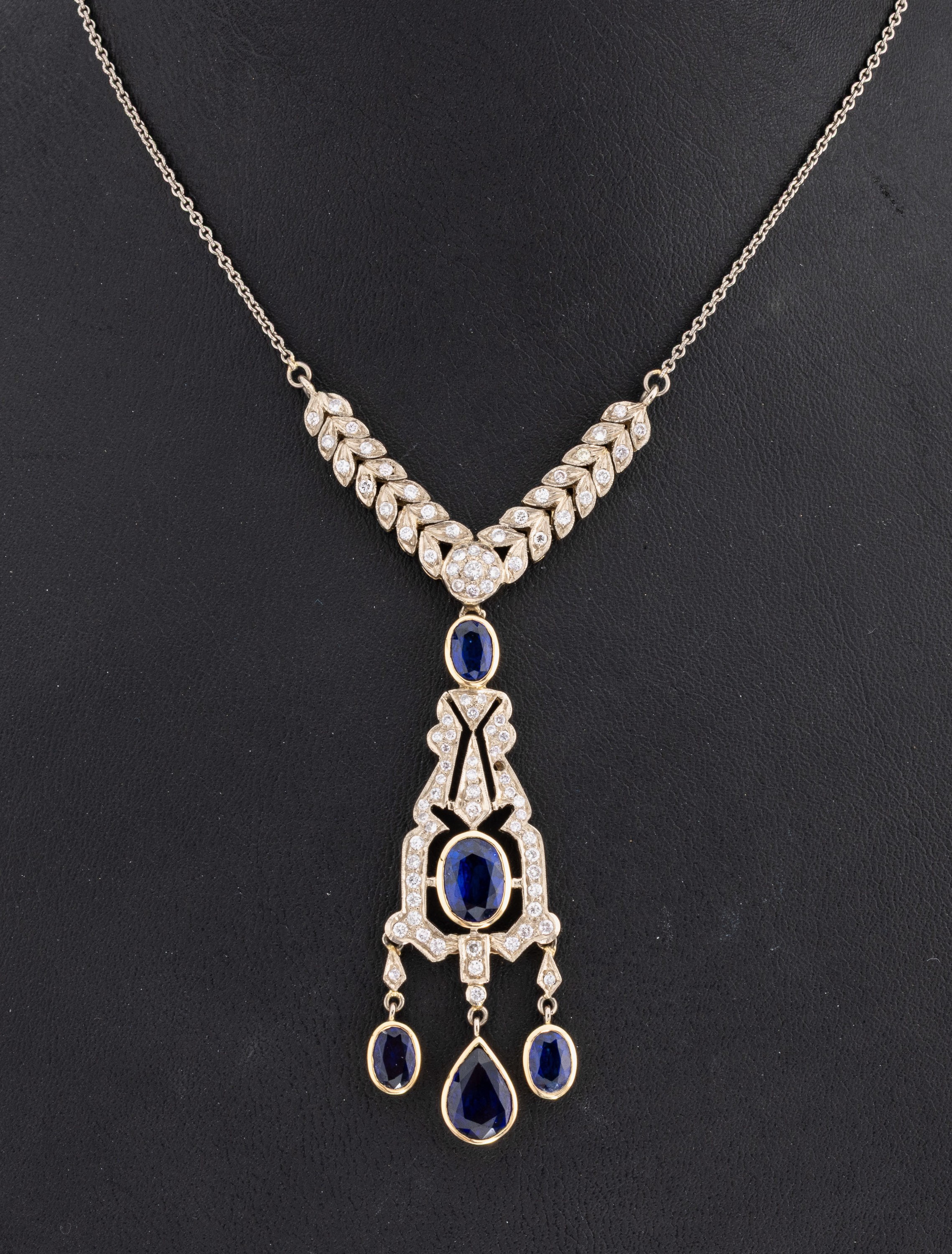Image 27005331 - 18 kt Gold Saphir-Brillant-Collier, GG/WG 750/000 gepr., im Stil des Jugendstils, ...