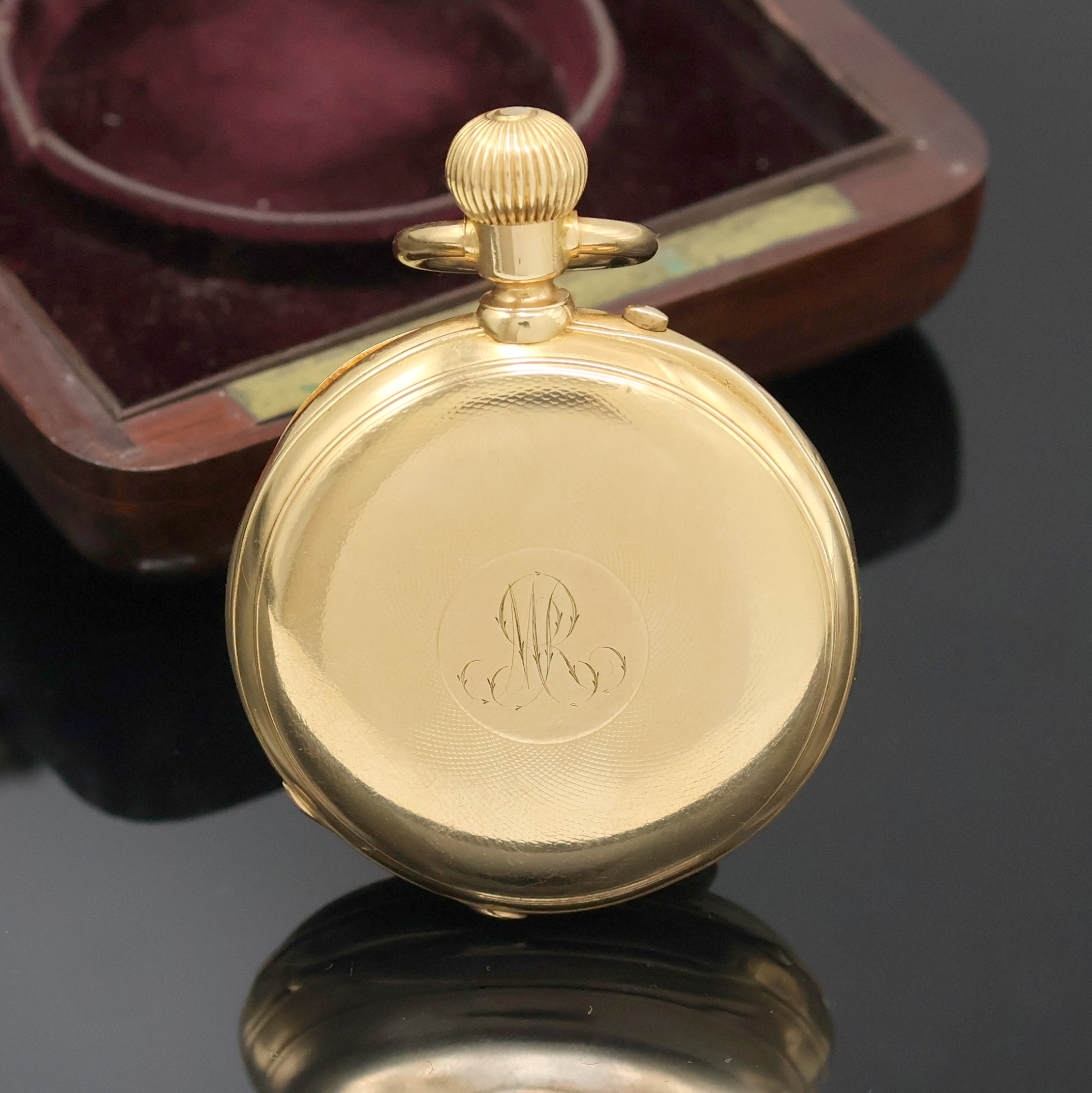 Detail a: C.E. LARDET Fleurier offene Herrentaschenuhr in GG 750/000, Schweiz um 1880, guill. 2- Deckel Goldgeh. m. à-goutte Schlüssen dell./ ber., ...