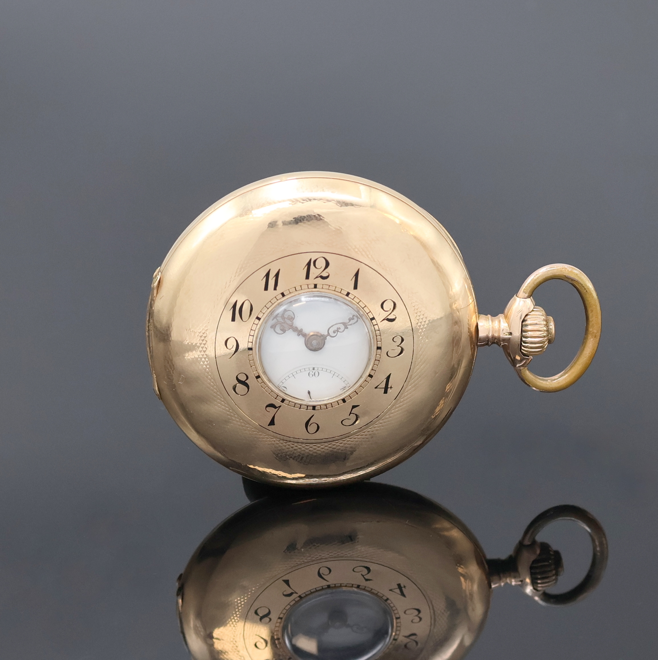 Detail a: TAVANNES System Glashütte Halbsavonette in RG 585/000, Schweiz um 1910, guill. 2-Deckel Goldgeh. dell./ber., auf Emailzifferbl. u. Cuvette bez. ...