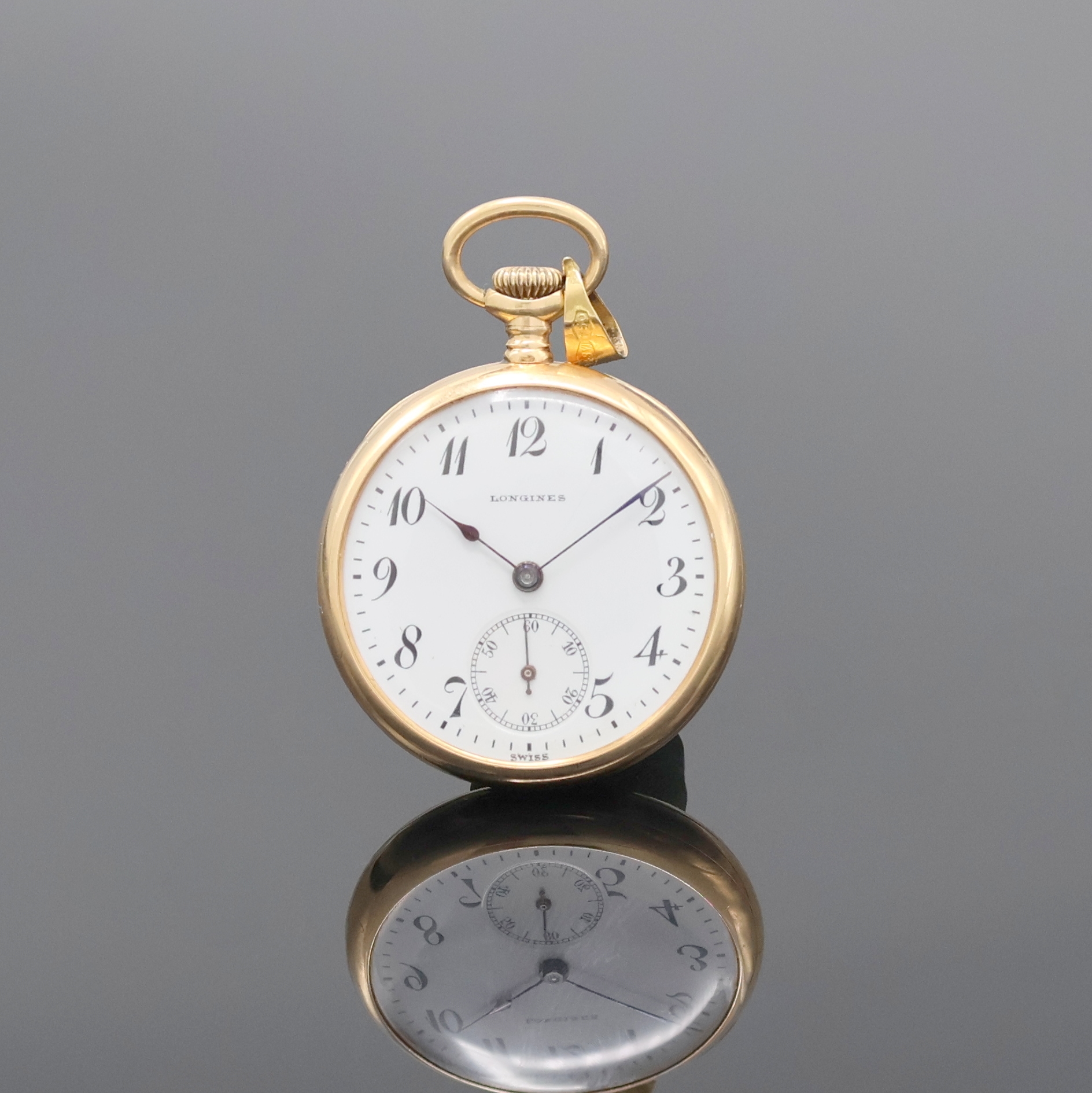 Image 27005344 - LONGINES offene Damentaschenuhr in RG 585/000, Schweiz um 1912, glattes 2-Deckel ...