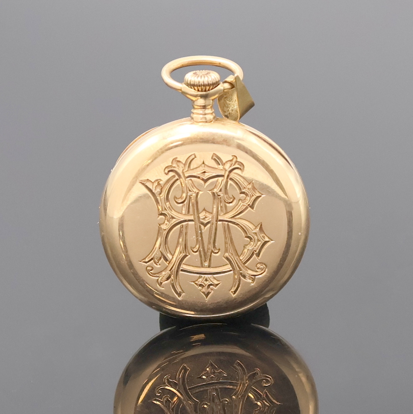 Detail a: LONGINES offene Damentaschenuhr in RG 585/000, Schweiz um 1912, glattes 2-Deckel Goldgeh. m. gekürztem Scharnier, grav. Monogramm auf Rückdeckel, ...