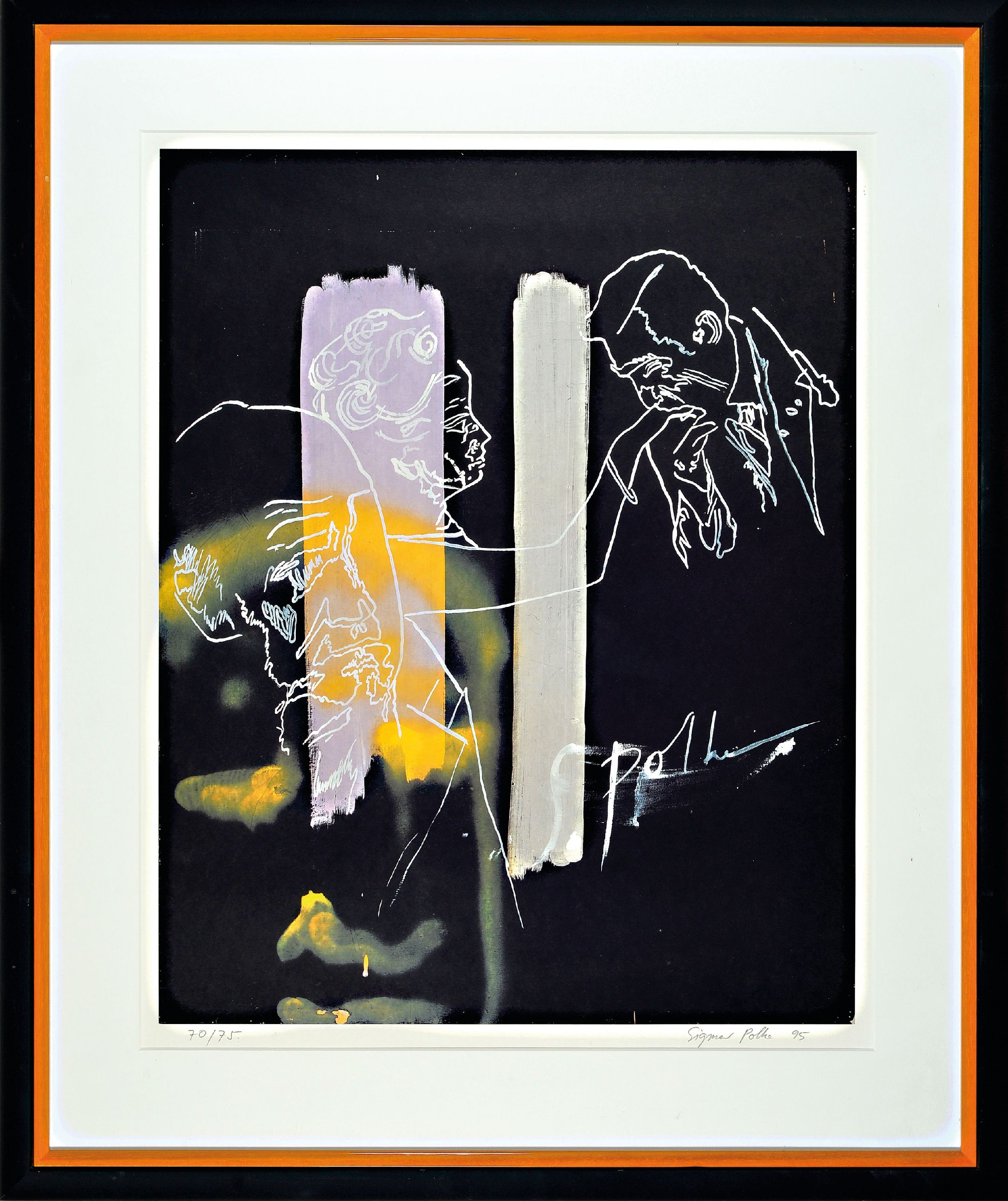 Detail k: Sigmar Polke,1941-2010, Handkuss, Farboffset von 1995, lim. Auflage, 70/75, handsigniert, auf Hahnemühle- Büttenkarton, Edition Staeck, Heidelberg, ...