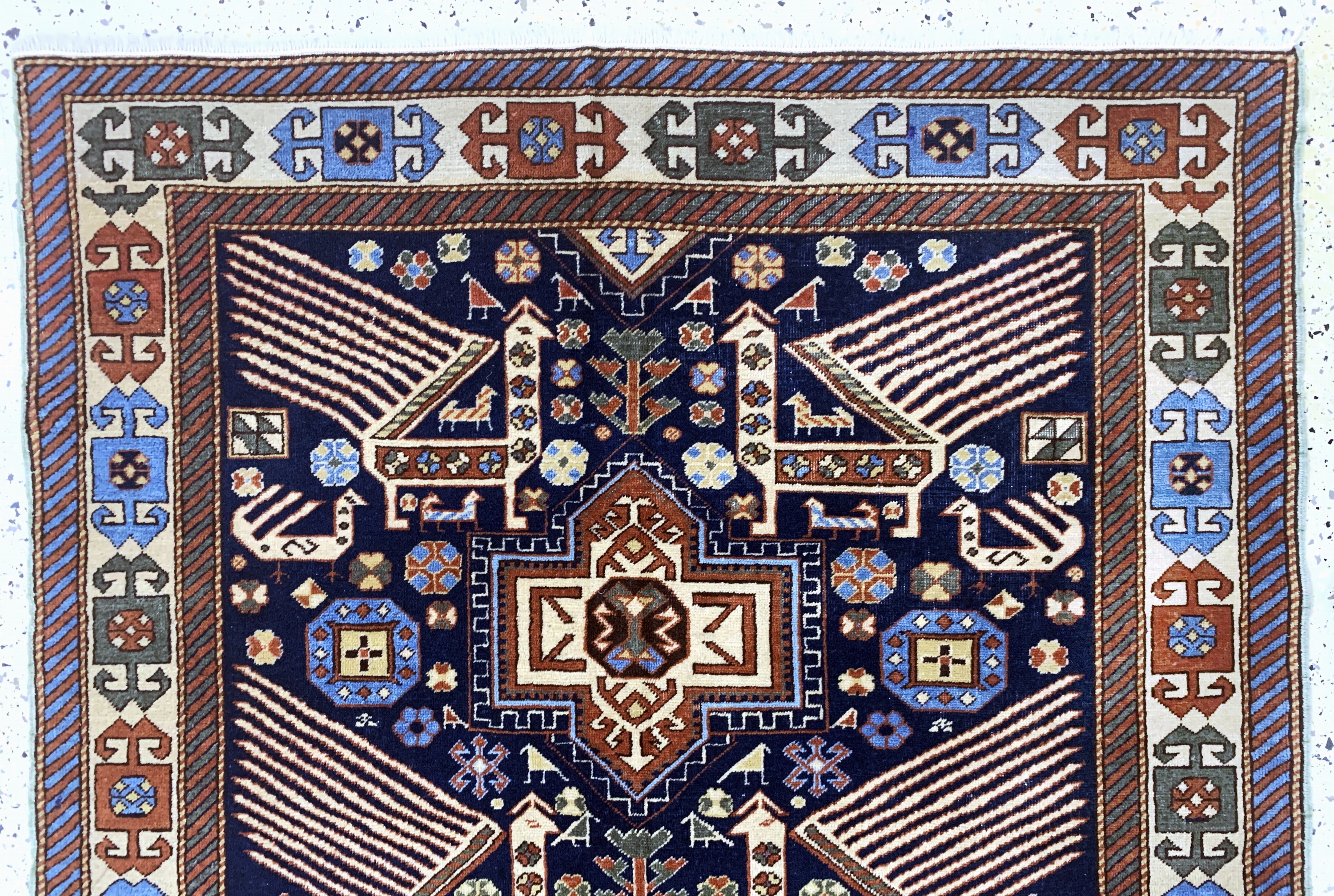Detail a: "Akstafa"Kazak alt, Kaukasus, Anfang 20.Jhd, Wolle auf Wolle, ca. 225 x 125 cm, EHZ: 2-3