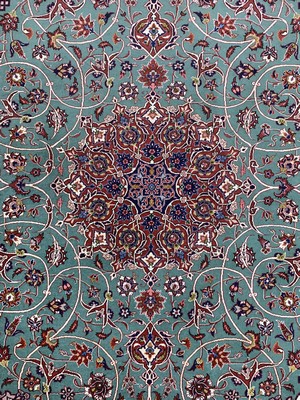 27005317g - Esfahan fein(14 Kheft), Persien, Mitte 20.Jhd, Korkwolle mit und auf Seide, ca. 220 ...