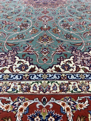 27005317h - Esfahan fein(14 Kheft), Persien, Mitte 20.Jhd, Korkwolle mit und auf Seide, ca. 220 ...