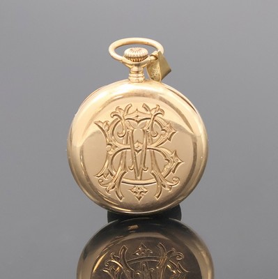 27005344a - LONGINES offene Damentaschenuhr in RG 585/000, Schweiz um 1912, glattes 2-Deckel ...