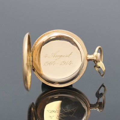 27005344b - LONGINES offene Damentaschenuhr in RG 585/000, Schweiz um 1912, glattes 2-Deckel ...