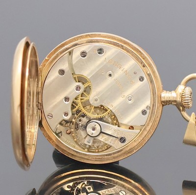 27005344d - LONGINES offene Damentaschenuhr in RG 585/000, Schweiz um 1912, glattes 2-Deckel ...