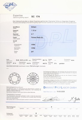 27005448a - 18 kt Gold Brillant-Ring, WG 750/000, Brillant ca. 1.10 ct feines Weiß(G)/si1, RW 57, ...
