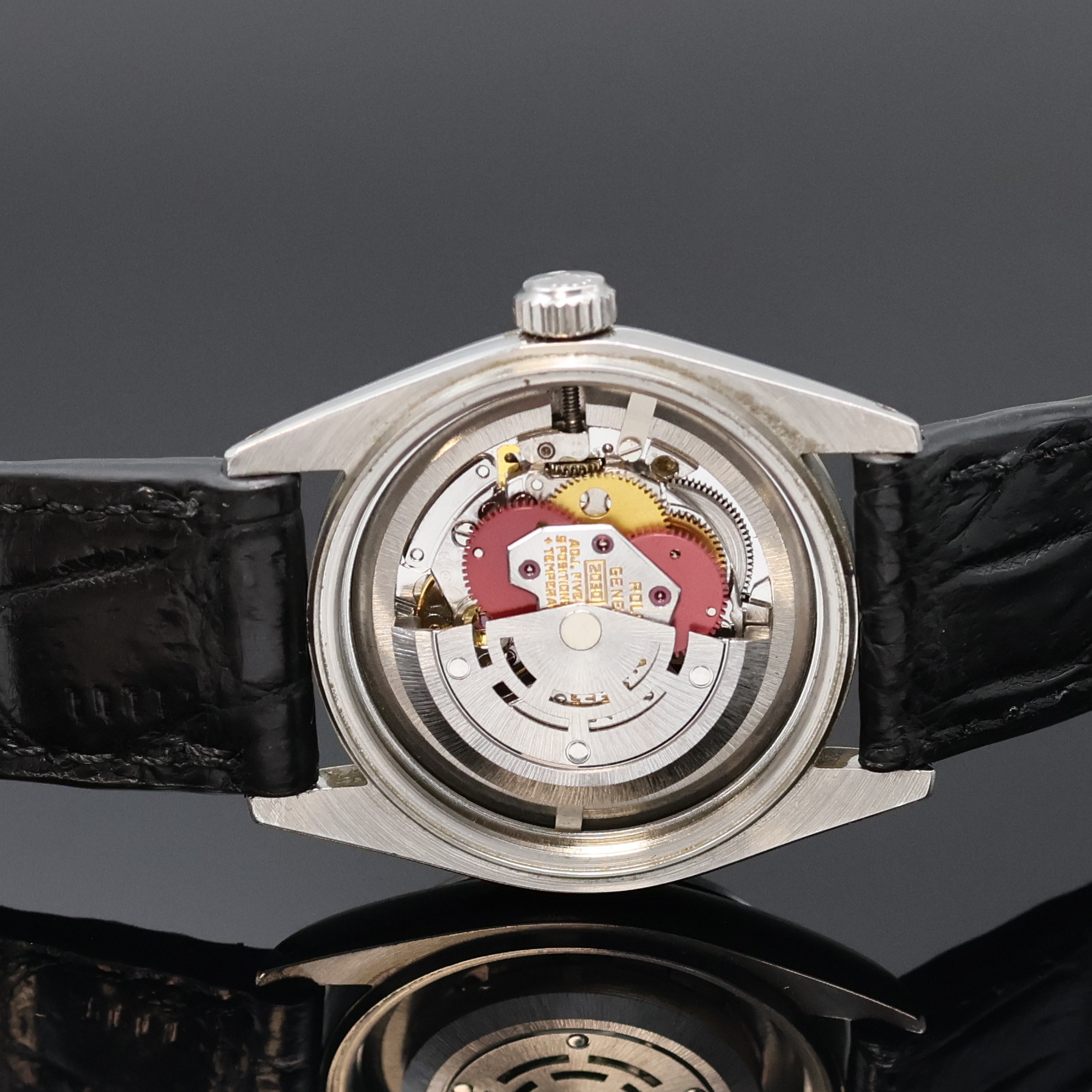 Detail d: ROLEX Armbanduhr Oyster Perpetual Referenz 6748, Schweiz um 1973, Automatik, Edelstahlgeh., Boden und Krone verschr., ab Herst. wasserd., blaues ...