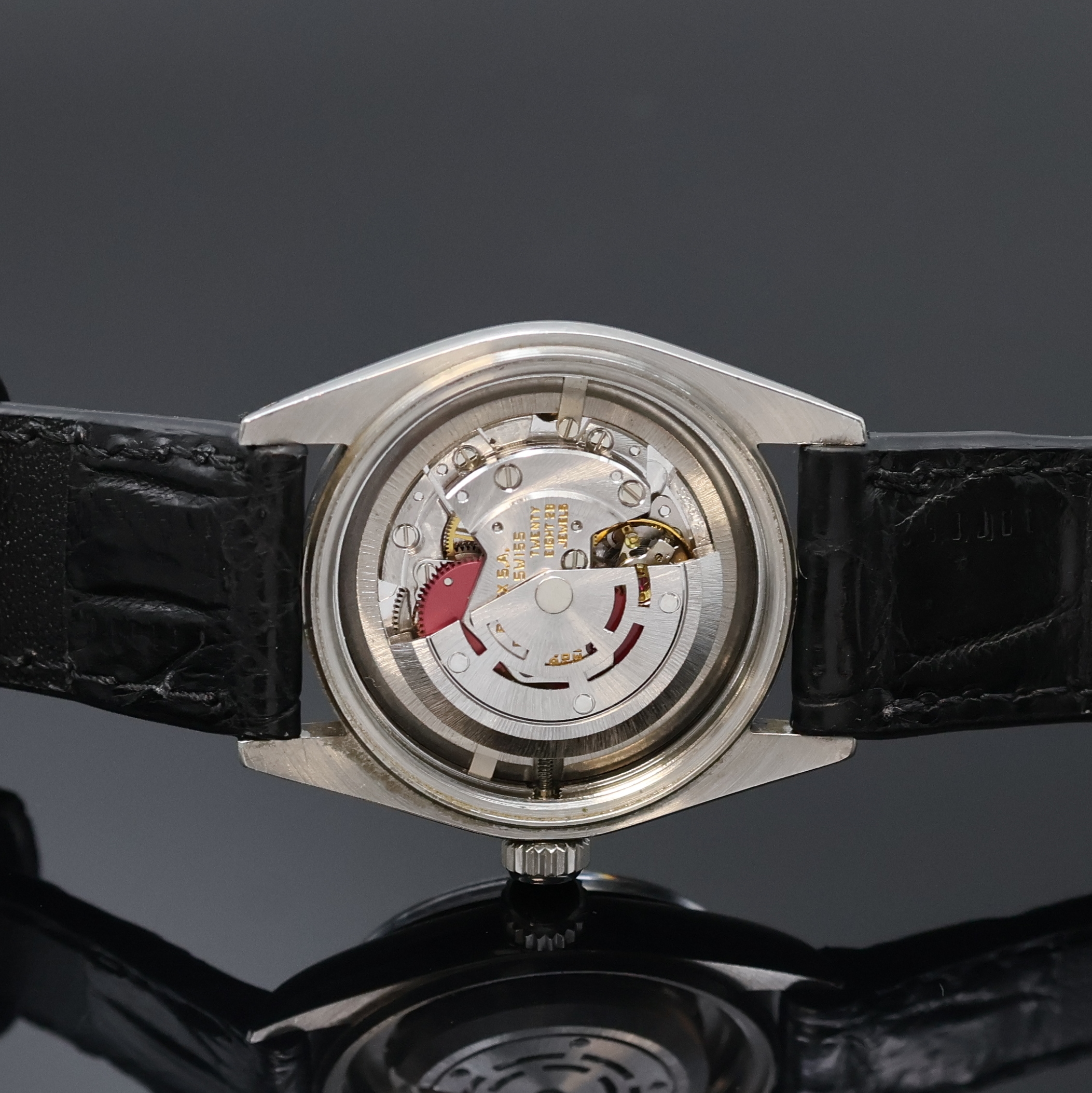 Detail e: ROLEX Armbanduhr Oyster Perpetual Referenz 6748, Schweiz um 1973, Automatik, Edelstahlgeh., Boden und Krone verschr., ab Herst. wasserd., blaues ...