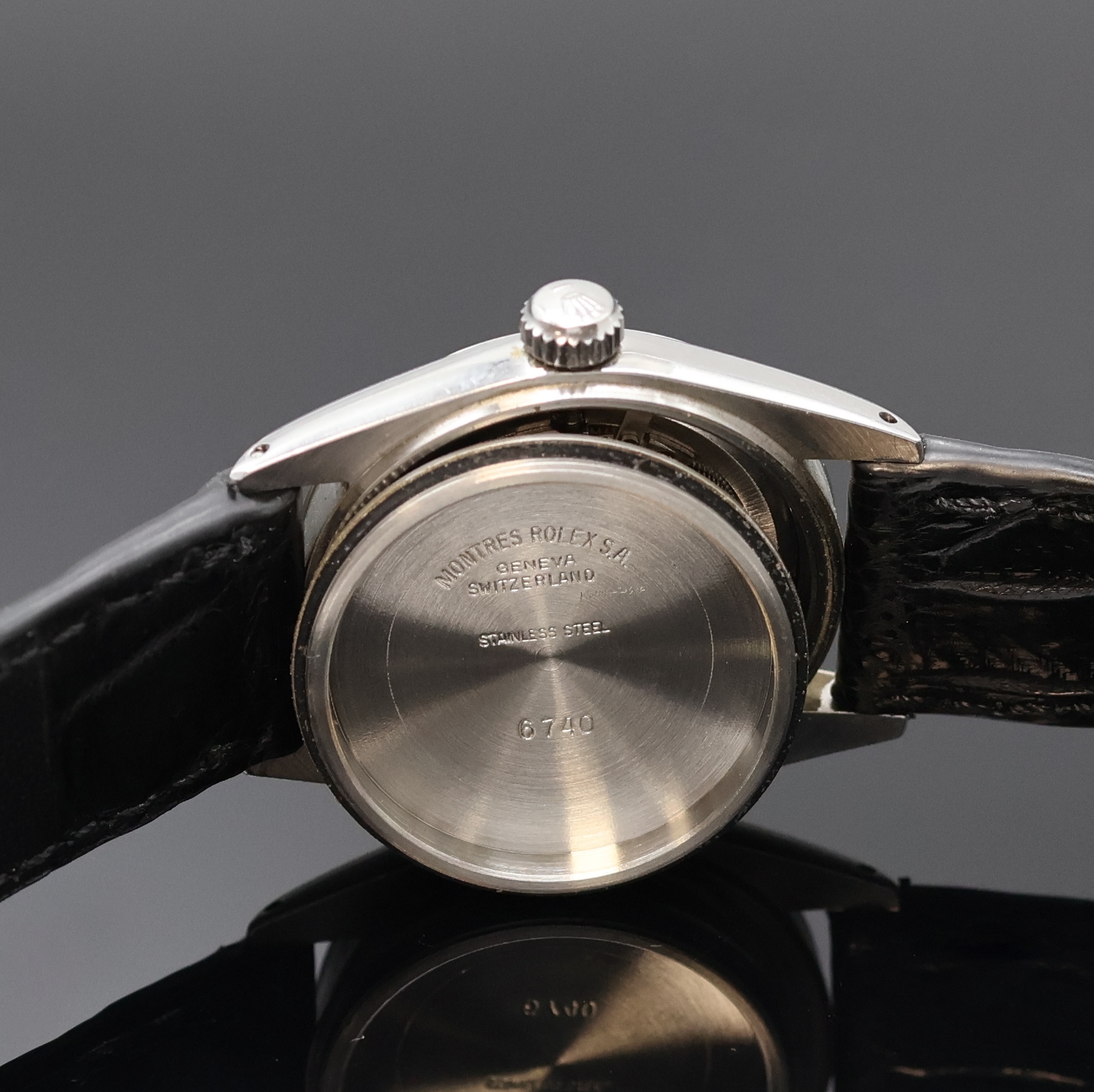 Detail f: ROLEX Armbanduhr Oyster Perpetual Referenz 6748, Schweiz um 1973, Automatik, Edelstahlgeh., Boden und Krone verschr., ab Herst. wasserd., blaues ...
