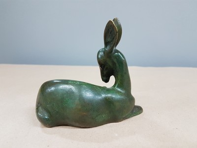 27005612c - Georges H. Laurent, Reh mit Kitz, Bronzeskulptur, signiert, ca. 9.5cm, L. ca. 10cm