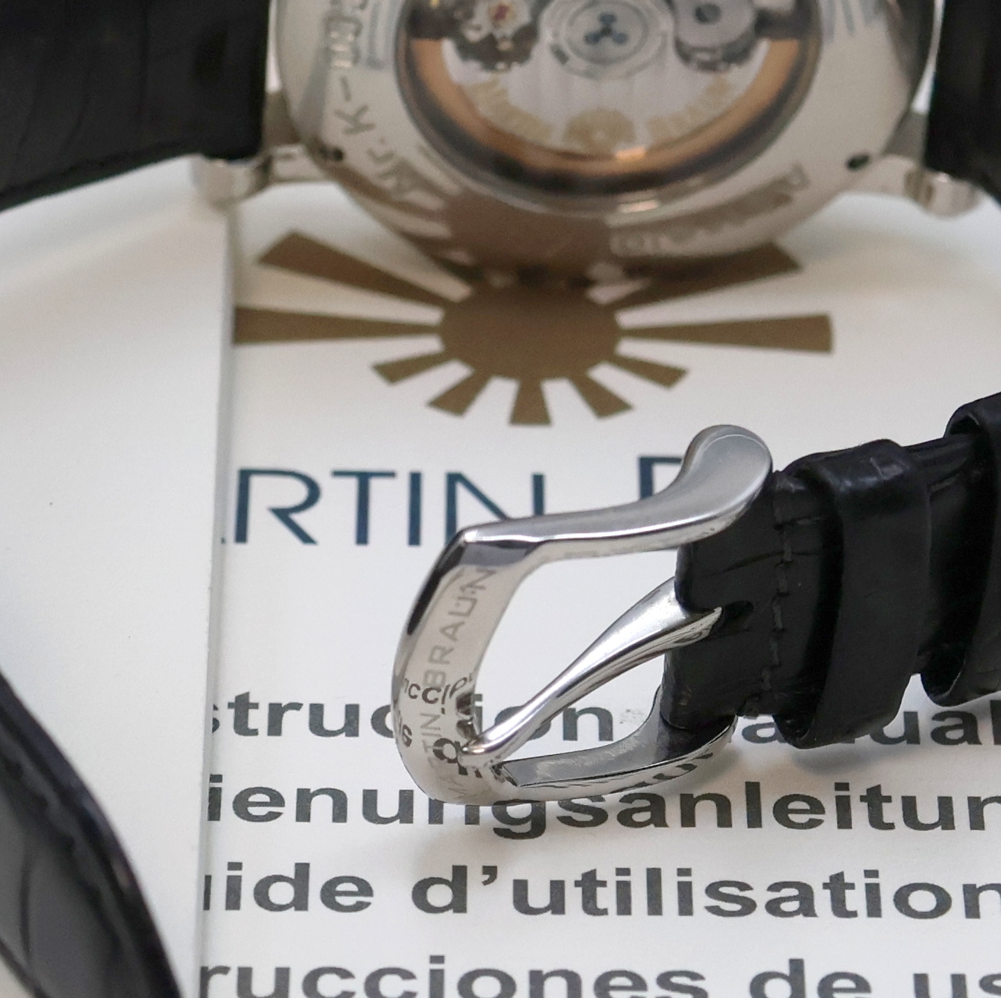 Detail b: MARTIN BRAUN astronomische Herrenarmbanduhr Astraios/S Referenz K-003, Schweiz um 2008, Automatik, Edelstahlgeh. inkl. orig. Lederband m. orig. ...