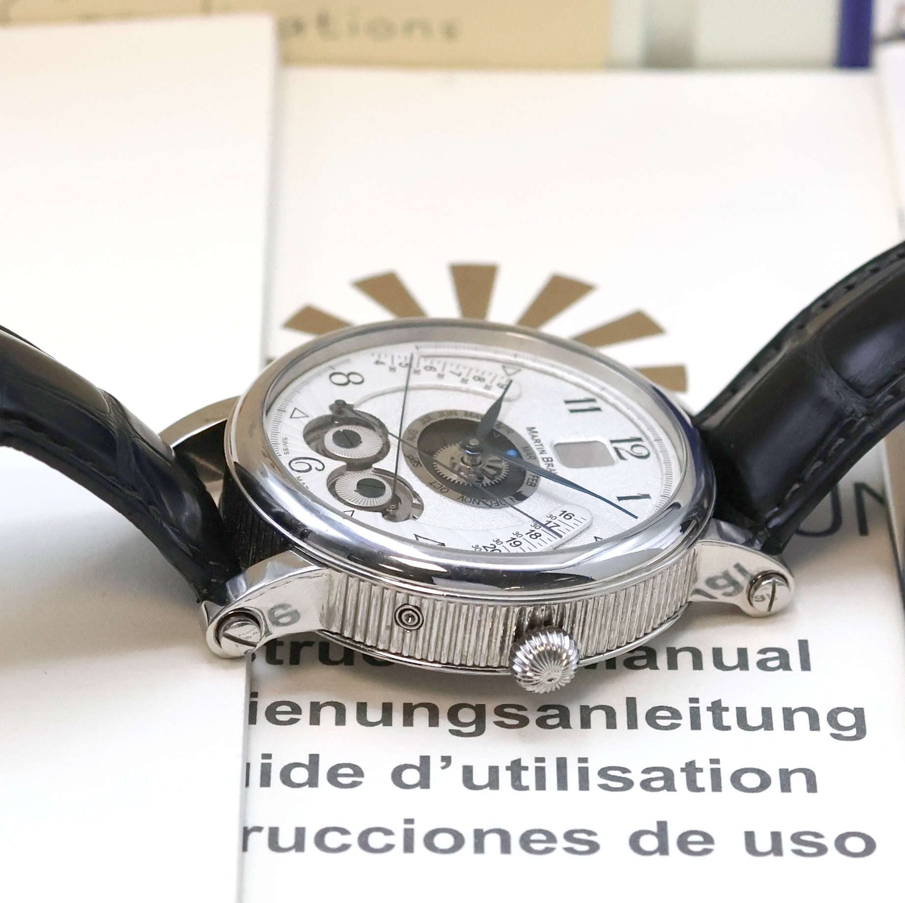 Detail c: MARTIN BRAUN astronomische Herrenarmbanduhr Astraios/S Referenz K-003, Schweiz um 2008, Automatik, Edelstahlgeh. inkl. orig. Lederband m. orig. ...