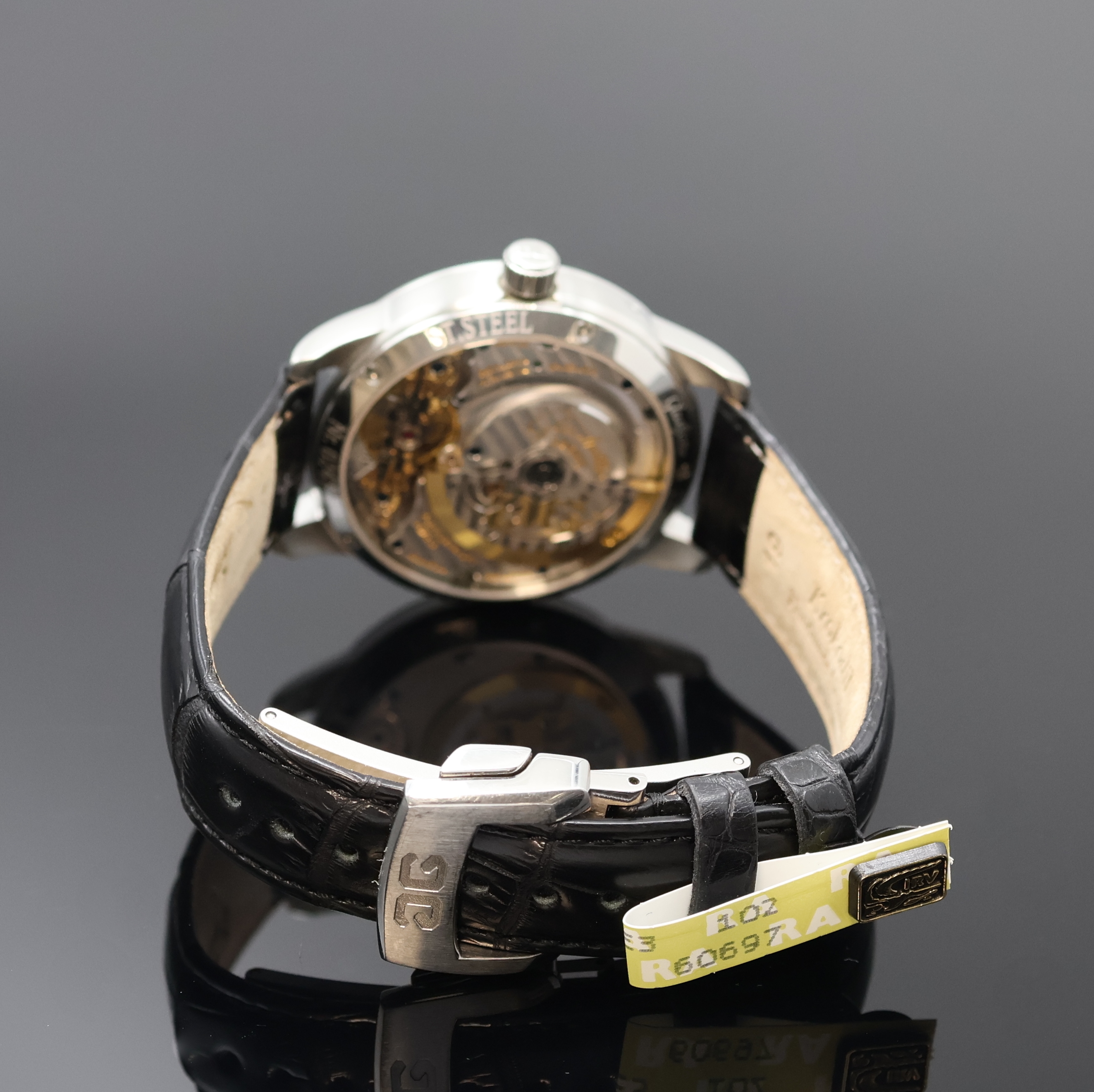 Detail b: GLASHÜTTE ORIGINAL Herrenarmbanduhr PanoMaticLunar, Deutschland um 2010, Automatik, beids. vergl. Edelstahlgeh. inkl. orig. Lederband m. orig. dopp. ...
