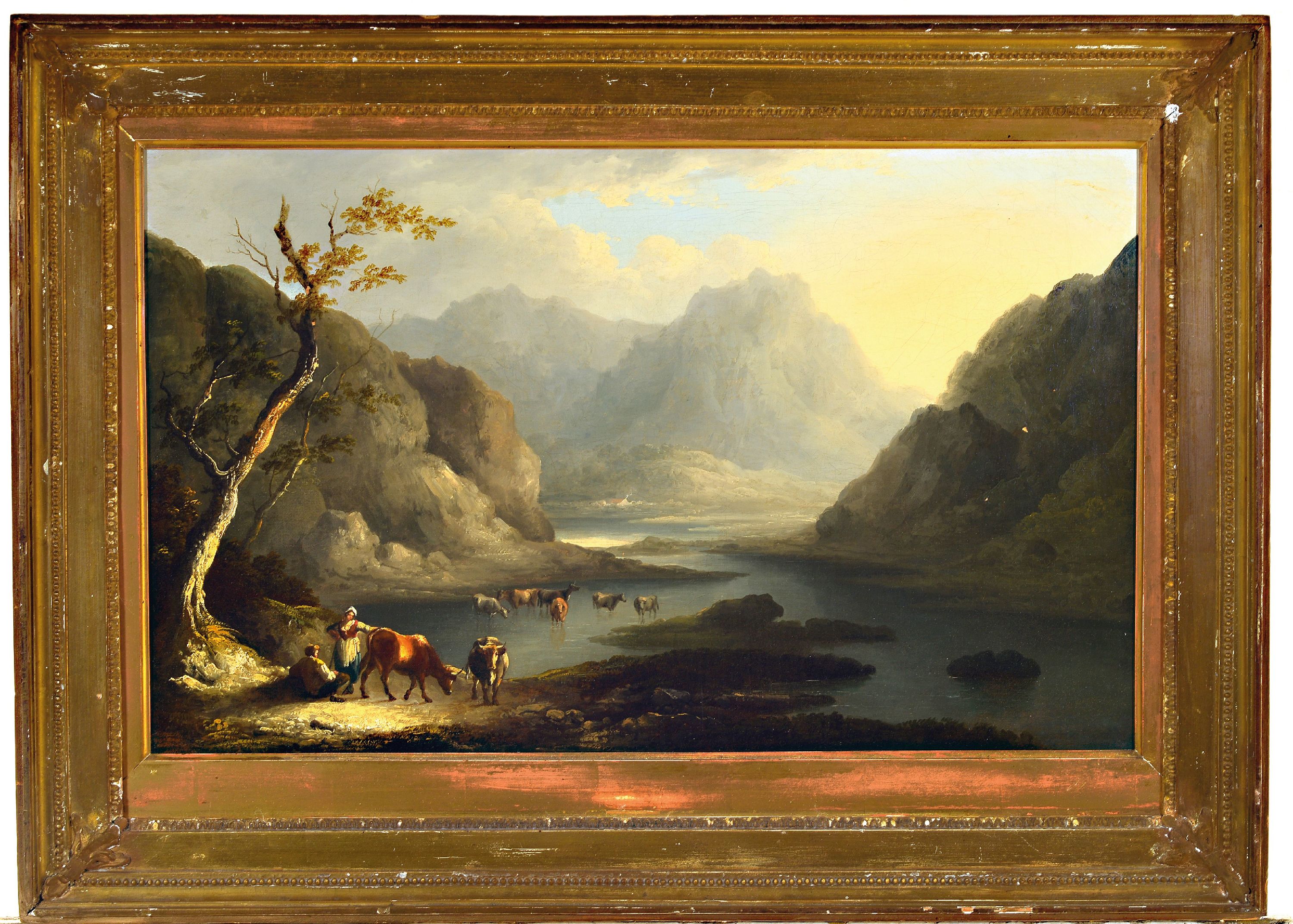 Detail k: Zuschreibung: Thomas Barker of Bath, 1767 Pontypool- 1847 Bath, Schottische Highland -Landschaft, wohl Blick über den Lake of Killarney, Kühe und ...