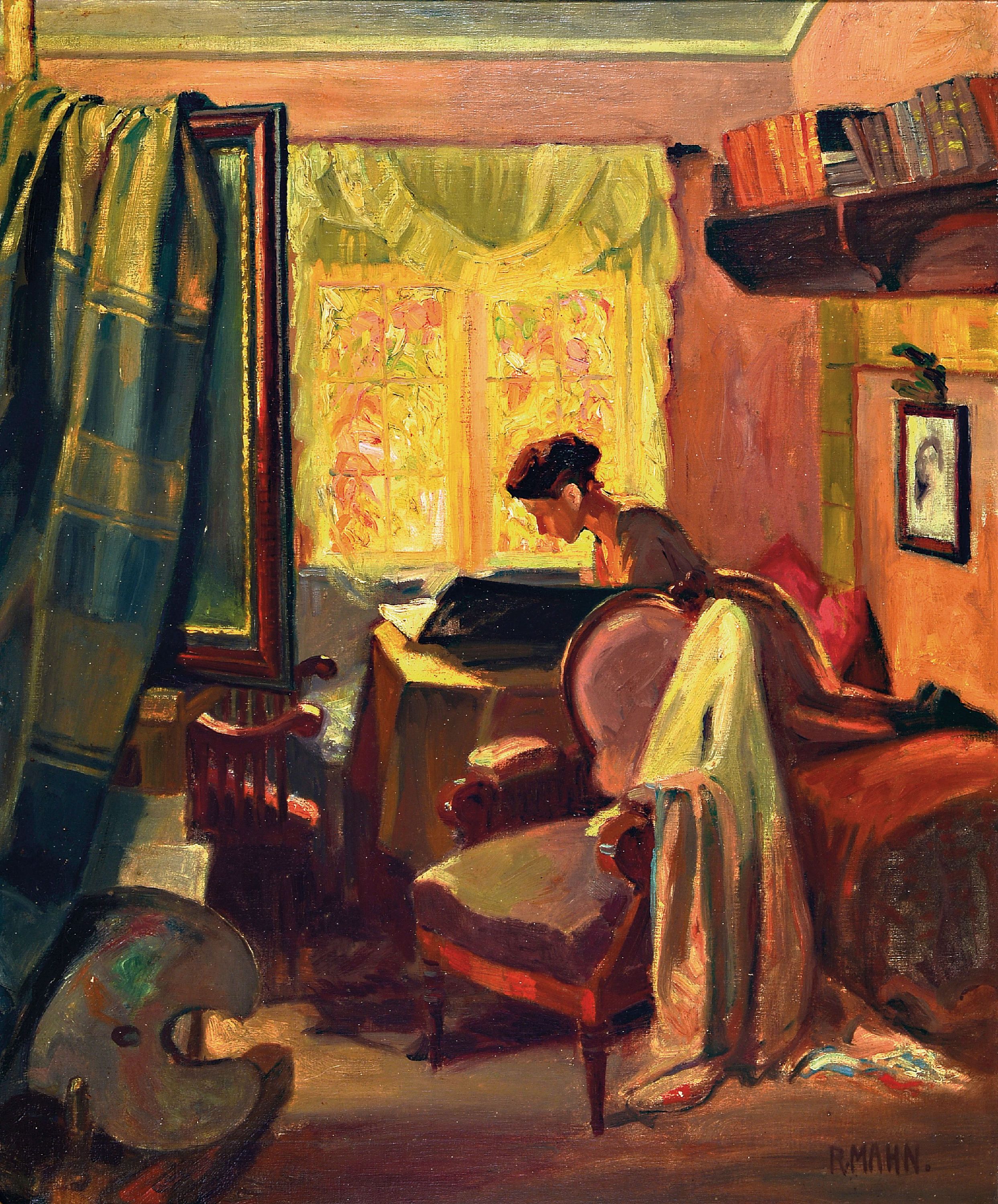 Image 27005752 - Richard Mahn, 1866 Leipzig-1951 Hindelang, ´Fenster mit Herbstlaub´, rückseitig so ...