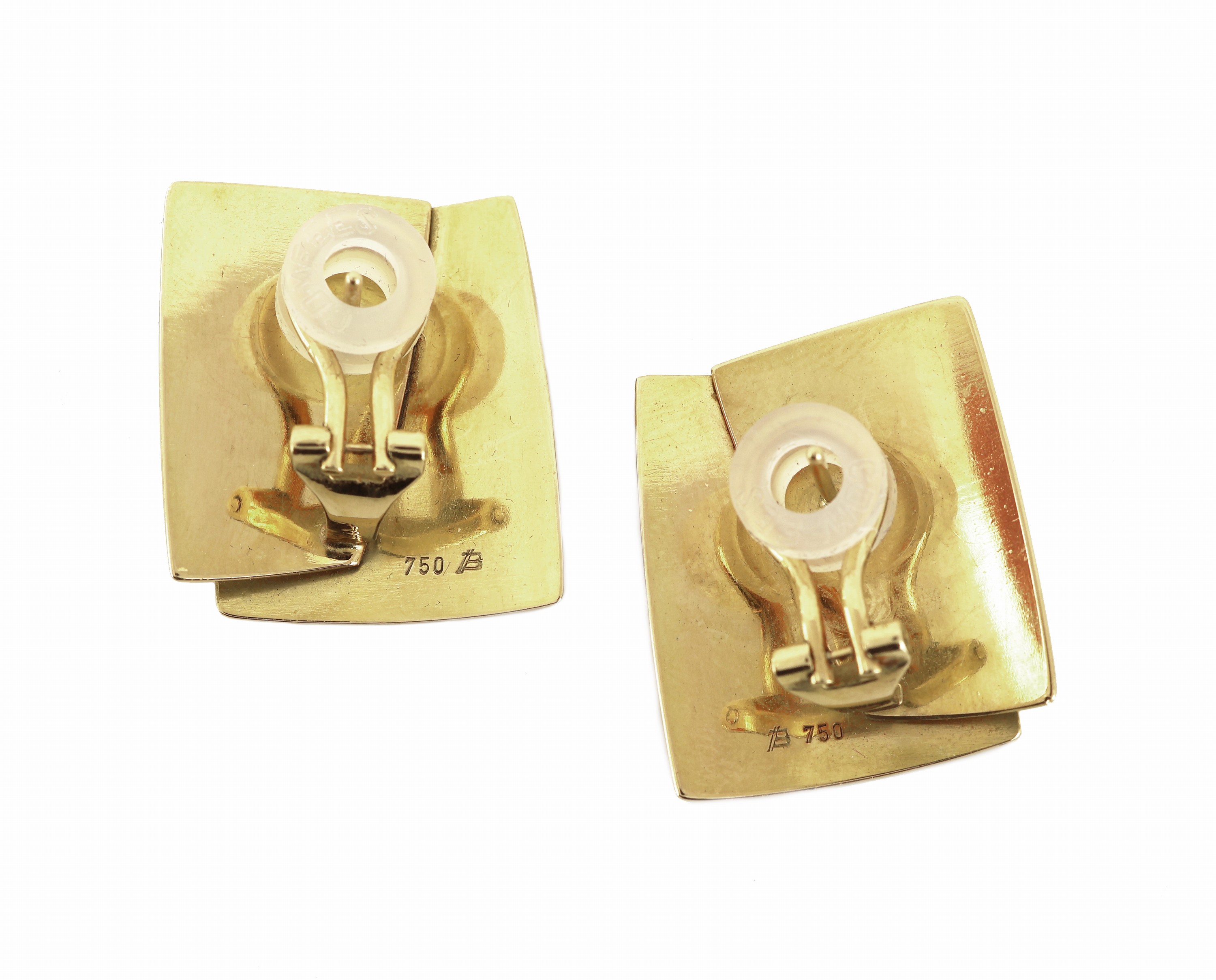 Detail b: Paar 18 kt Gold Ohrstecker, GG 750/000, sat., L. ca. 2.2 cm, ca. 13.2 g, Meistermarke unged., Clipbrisuren
