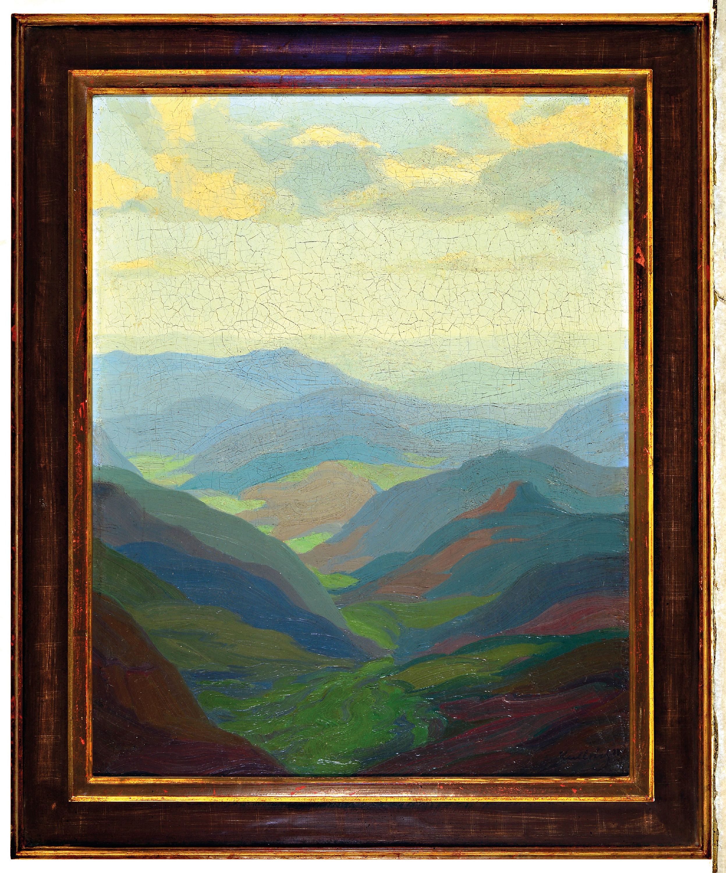 Detail k: Gustav Kullrich, 1888 Neustadt an der Weinstraße-1938 Karlsruhe, Weite hügelige Landschaft, Öl/Lwd, rechts unten sign. und dat. 24, ca. 55x44cm, ...