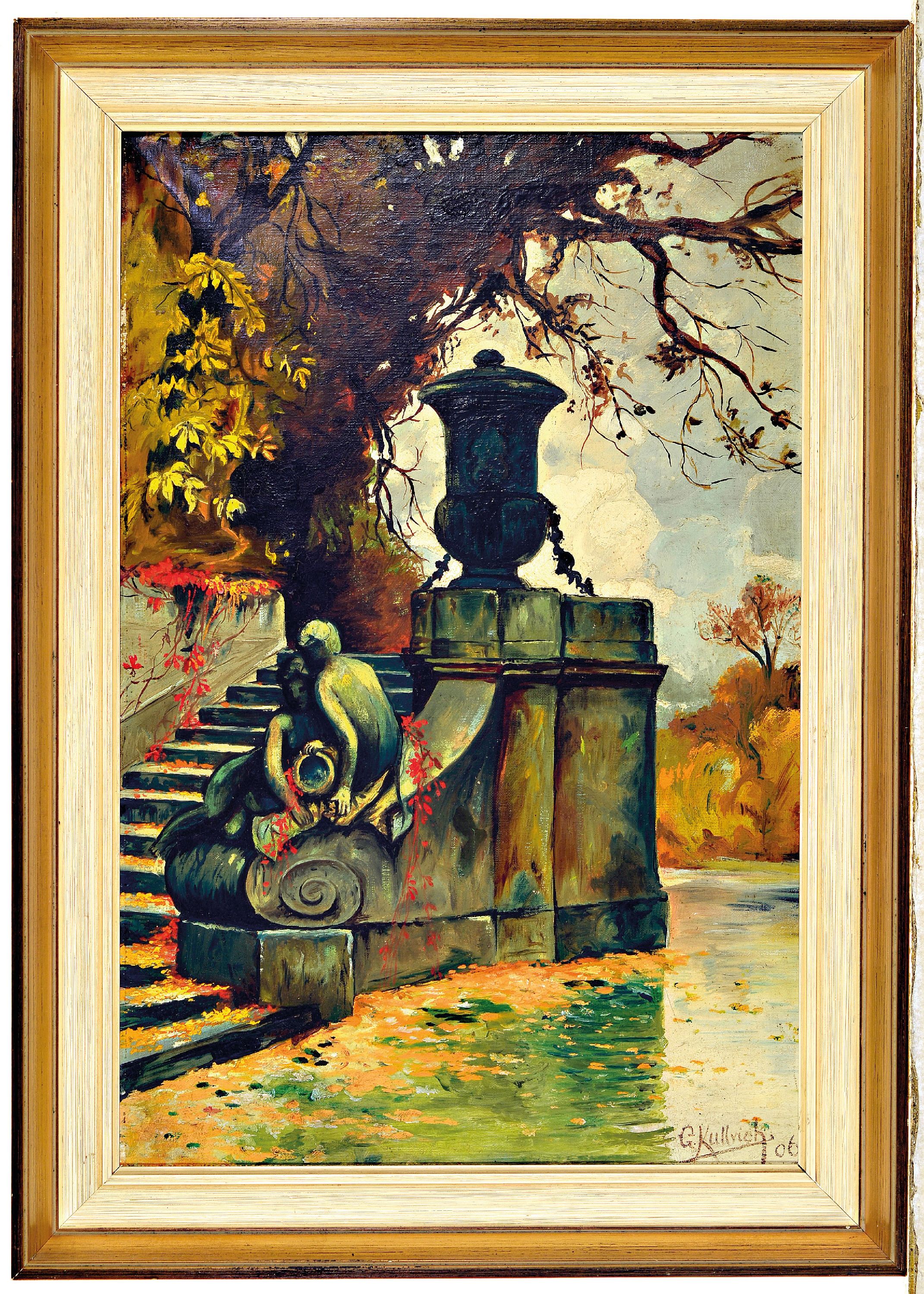 Detail k: Gustav Kullrich, 1888 Neustadt an der Weinstraße-1938 Karlsruhe, Treppe am Seeufer, Öl/Lwd, rechts unten sign. und dat. 06, ca. 53x36cm, R. ca. ...