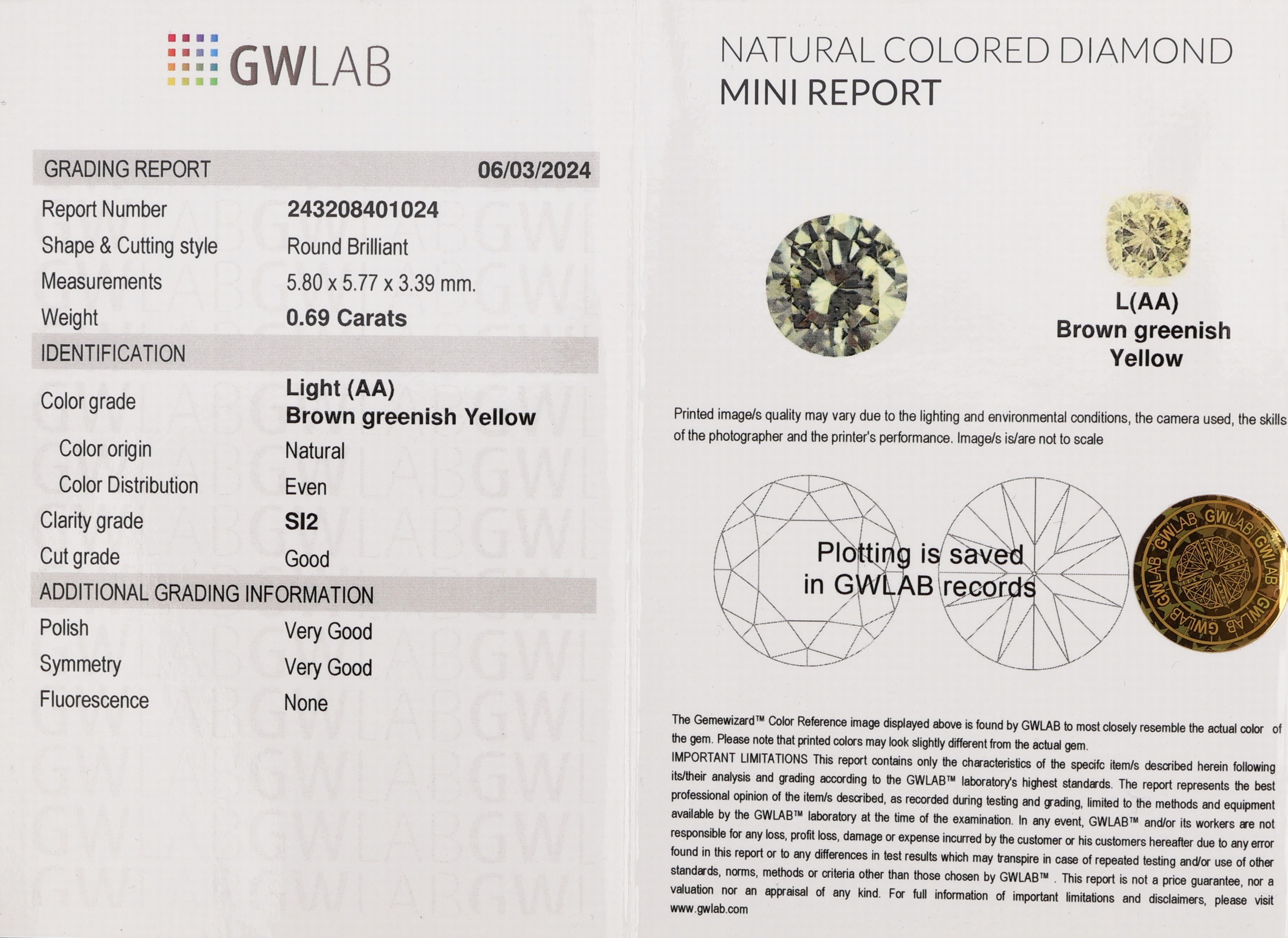 Detail a: 14 kt Gold Brillant-Anhänger, GG 585/000, Brillant ca. 0.69 ct Brown Greenish Yellow/si2, GWLAB Expertise für Brillant anbei