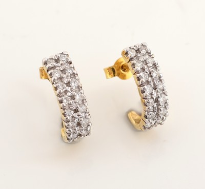 27005724b - Paar 14 kt Gold Brillant-Ohrstecker, GG 585/000, schauseitig rhod., 28 Brillanten ...