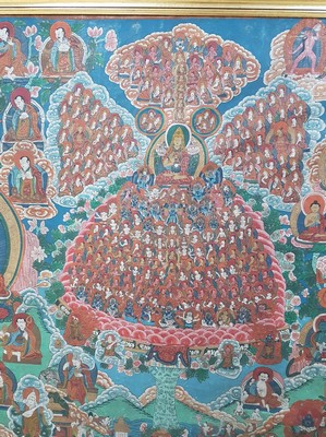 27005744c - Großer Thangka, Nepal, um 1900, vielfigurige Darstellung des buddhistischen Kosmos, ...