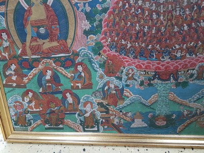27005744e - Großer Thangka, Nepal, um 1900, vielfigurige Darstellung des buddhistischen Kosmos, ...