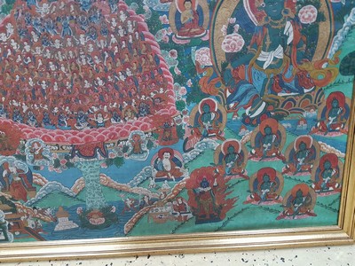 27005744f - Großer Thangka, Nepal, um 1900, vielfigurige Darstellung des buddhistischen Kosmos, ...
