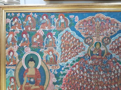 27005744h - Großer Thangka, Nepal, um 1900, vielfigurige Darstellung des buddhistischen Kosmos, ...