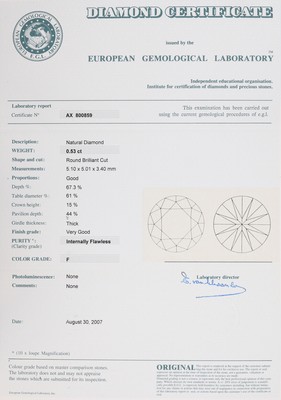 27005770a - Paar 18 kt Gold Brillant-Ohrstecker, GG 750/000, 1 Brillant 0.50 ct hochfeines ...