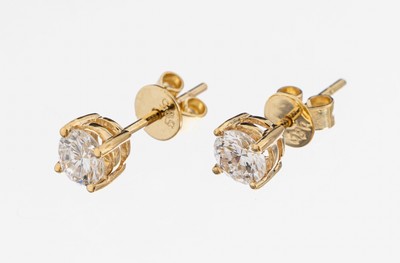 Image Pair of 14 kt gold brilliant-earrings, YG 585/000, 2 brilliants total approx. 0.60 ct ...