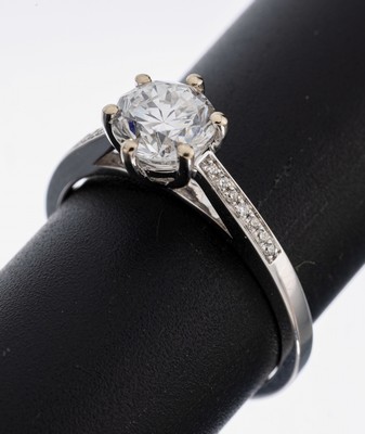 Image 18 kt gold brilliant-ring, WG 750/000, centered brilliant approx. 1.20 ct River ...