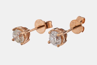 Image Pair of 14 kt gold brilliant-earrings, RoseG 585/000, 1 brilliant 0.35 ct Top ...