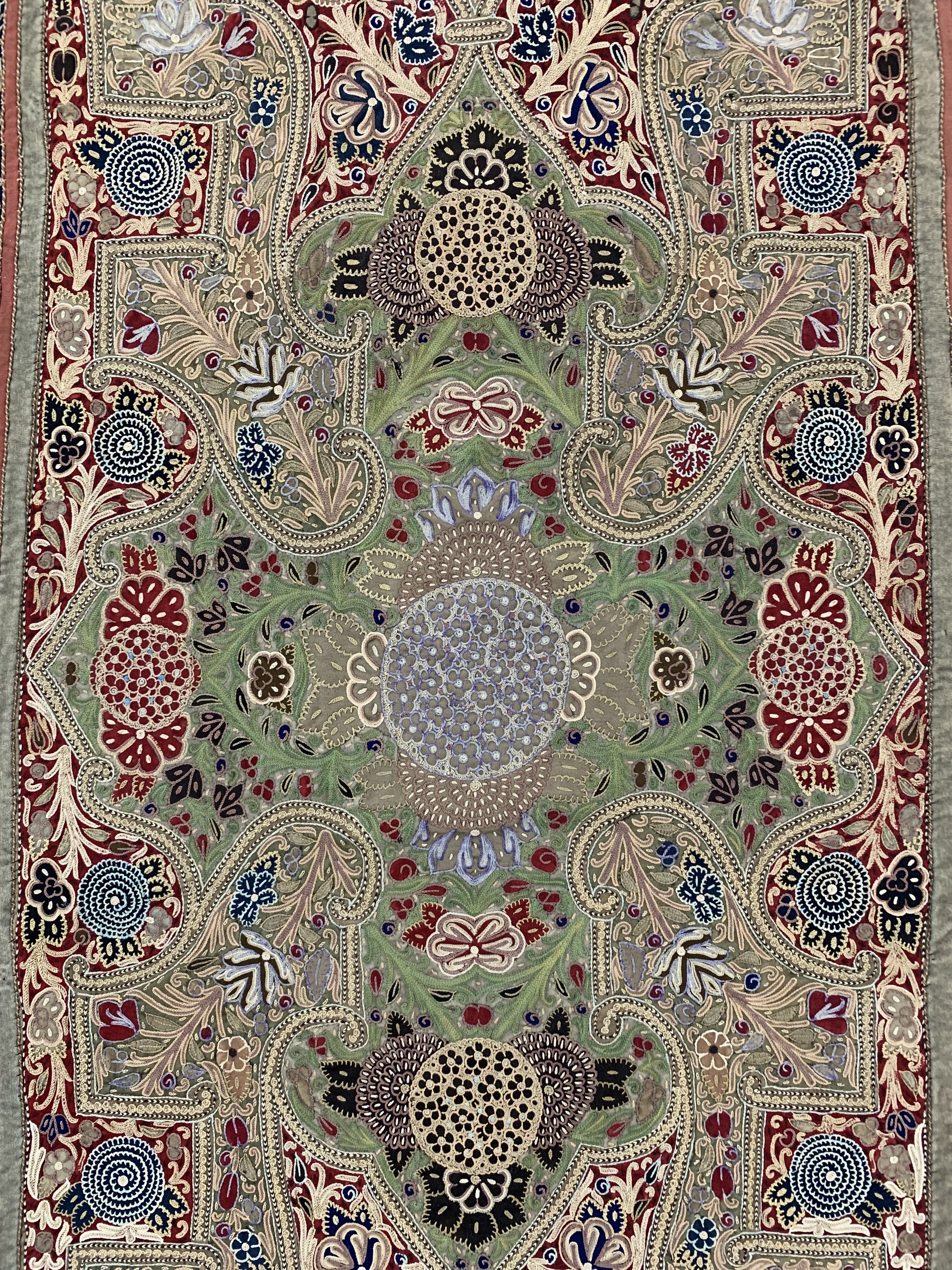 Detail h: Seltene"Rasht-Susani"antik, Persien, 19.Jhd, Seide-Baumwollstickerei, ca. 370 x 110cm, EHZ: 2-3