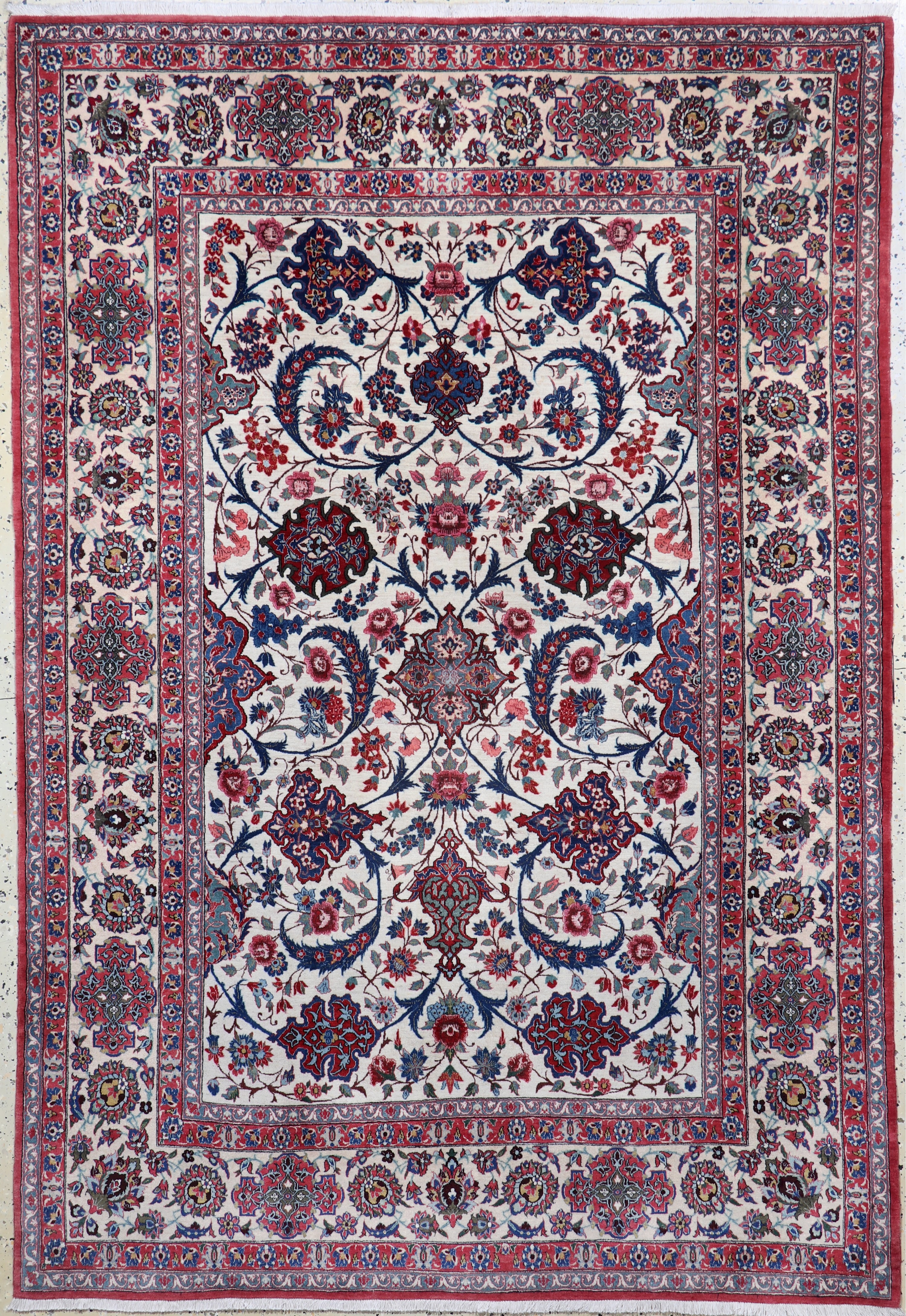 Esfahan fein antik, Persien, um 1900, Korkwolle auf Baumwolle, ca. 225 x 153 cm, EHZ: 1-2, (fachkundig gereinigt)