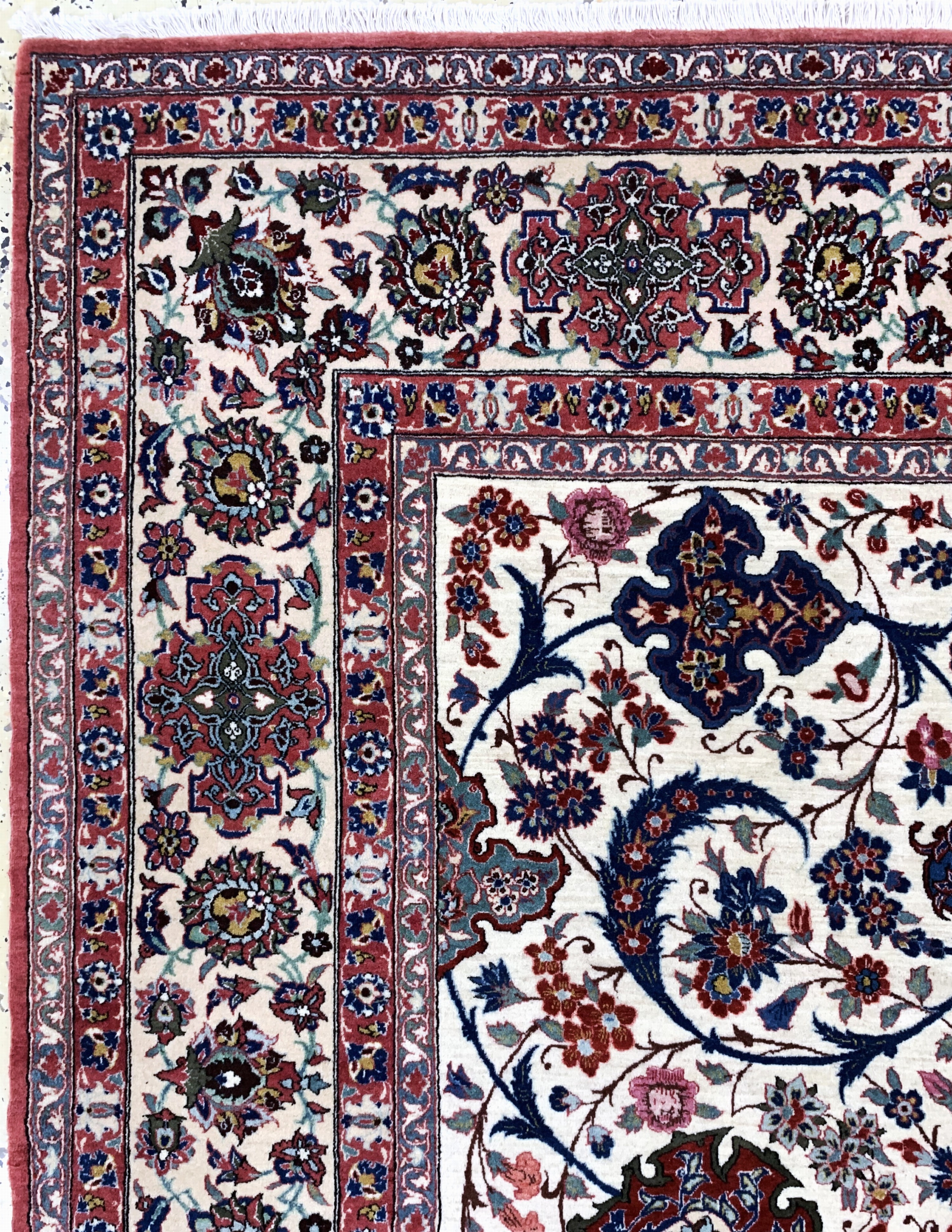 Detail d: Esfahan fein antik, Persien, um 1900, Korkwolle auf Baumwolle, ca. 225 x 153 cm, EHZ: 1-2, (fachkundig gereinigt)