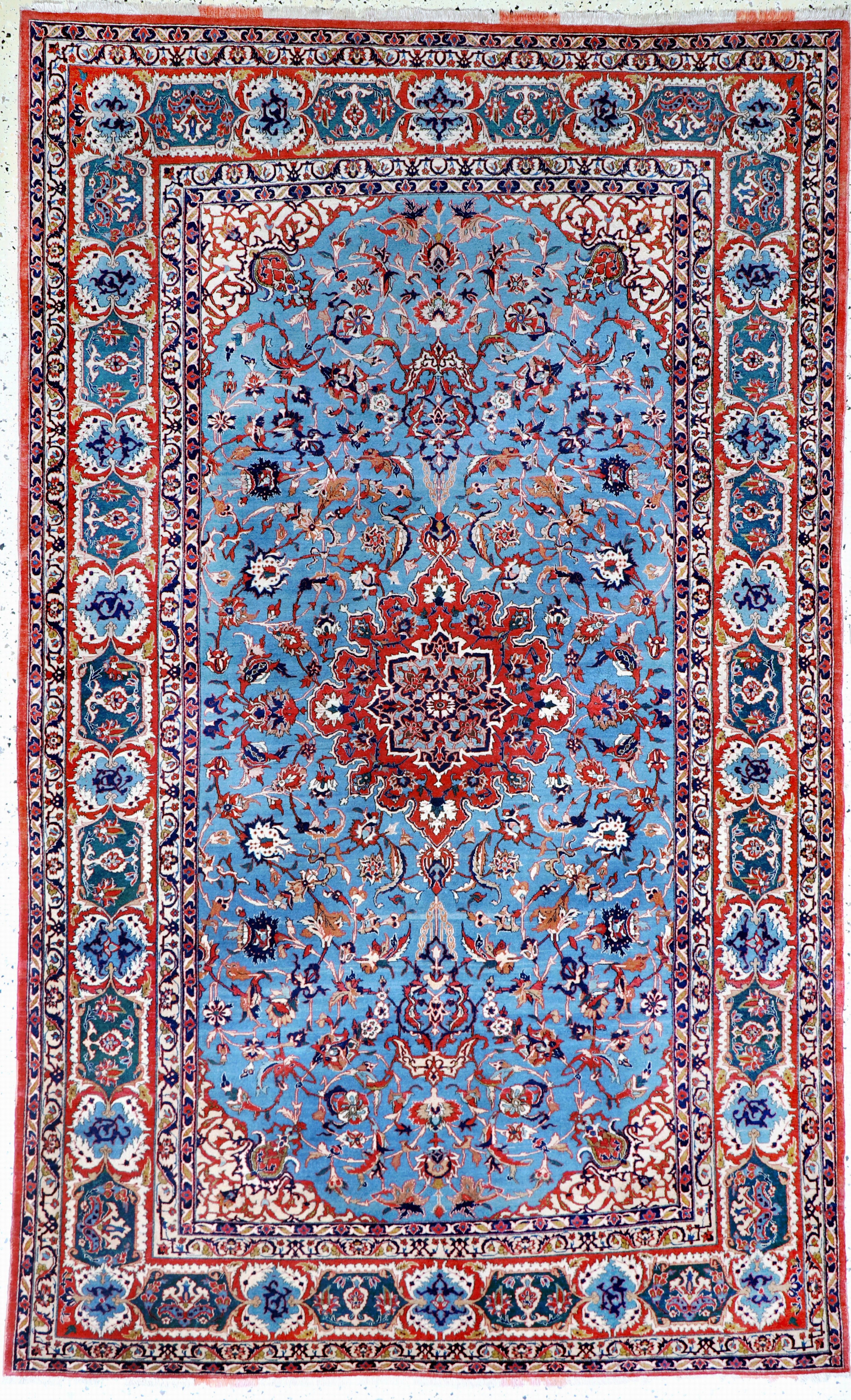 Esfahan"Shooreshi"fein, "Haftrang Fransen",Persien, um 1920-1930, Korkwolle auf Seide, ca. 237 x 145 cm, ca. 1,0 Mio. Kn/qm, ...